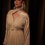 Beige Sequins Choker Neck Kaftan