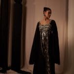 Black Embellished Kaftan with Pleats