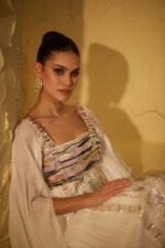 White Embellished Kaftan with Pleats