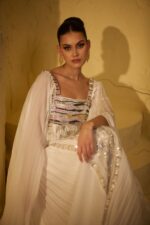 White Embellished Kaftan with Pleats - Image 3