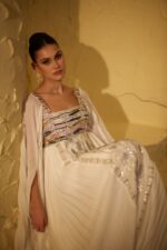 White Embellished Kaftan with Pleats - Image 4