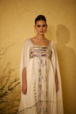 White Embellished Kaftan with Pleats - Image 5