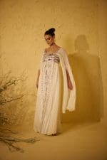 White Embellished Kaftan with Pleats - Image 8
