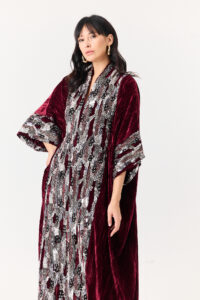 Maroon Velvet and Embroidery Kaftan