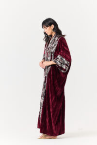 Maroon Velvet and Embroidery Kaftan - Image 2