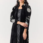 Embroidered Velvet Two Piece Set Black