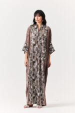 Beige Velvet and Embroidery Kaftan