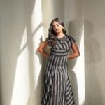 Stripped Linen Kaftan with  Applique