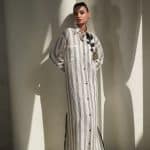 Stripped Linen Kaftan with  Applique