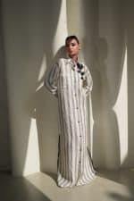 Stripped Linen Kaftan with  Applique