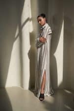 Stripped Linen Kaftan with  Applique - Image 4
